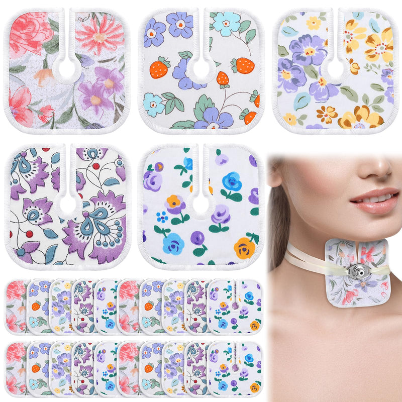[Australia] - 20 Pcs 4 x 4 Inches Reusable Trach Acc Tracheostomy Supplies Dressing Pads Absorbent Soft Tracheo Cover Drain Split Sponges for Wound Care(Flower Pattern) Flower Pattern 