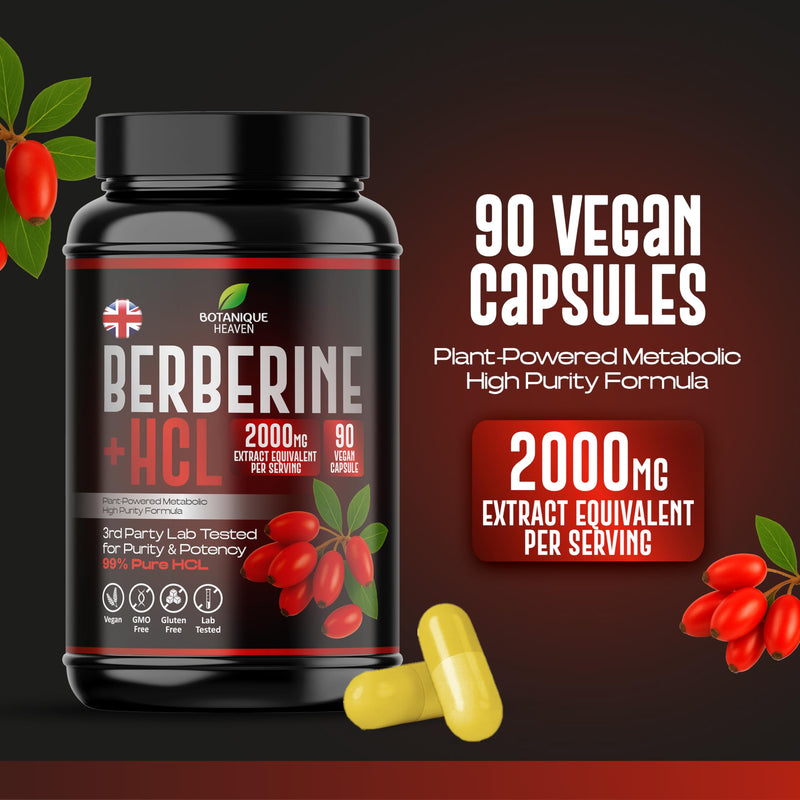 Berberine HCL 2000mg Equivalent Per Serving – 99% Pure Berberine Extract – Metabolic Support & Daily Wellness – 90 Vegan Capsules – Non-GMO, Gluten Free, Lab Tested Food Supplement