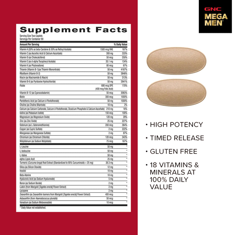GNC Mega Men Sport Multivitamin for Men | Performance, Muscle Function, and General Health | 180 Count 180 Count (Pack of 1)