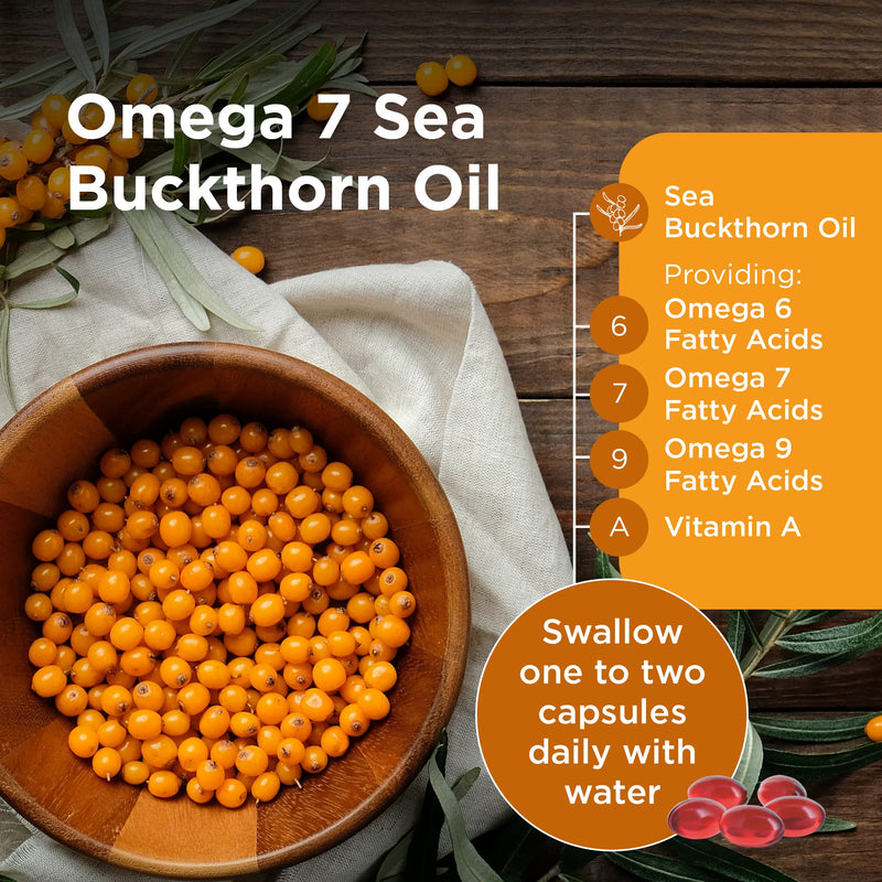 Healthspan Omega 7 Sea Buckthorn Oil 500mg | Women’s Health | High Levels of Omega 7 | Rich in Omega 9 Fatty Acids | Vitamin A | Carotenoids & Tocopherols | Vegan (60 Capsules)