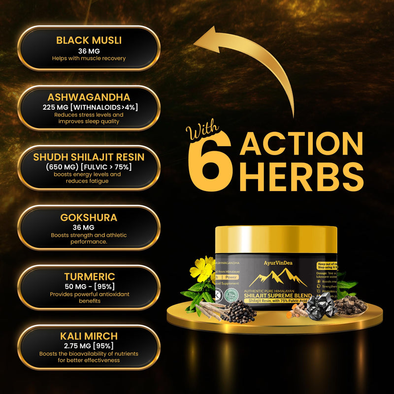 Pure Shilajit Resin 30g – Pure Himalayan Shilajit Resin with 75% Fulvic Acid, Ashwagandha & Herbal Blend (Black Musli, Gokshura, Turmeric) – Supports Energy & Vitality – (60-Day Supply)