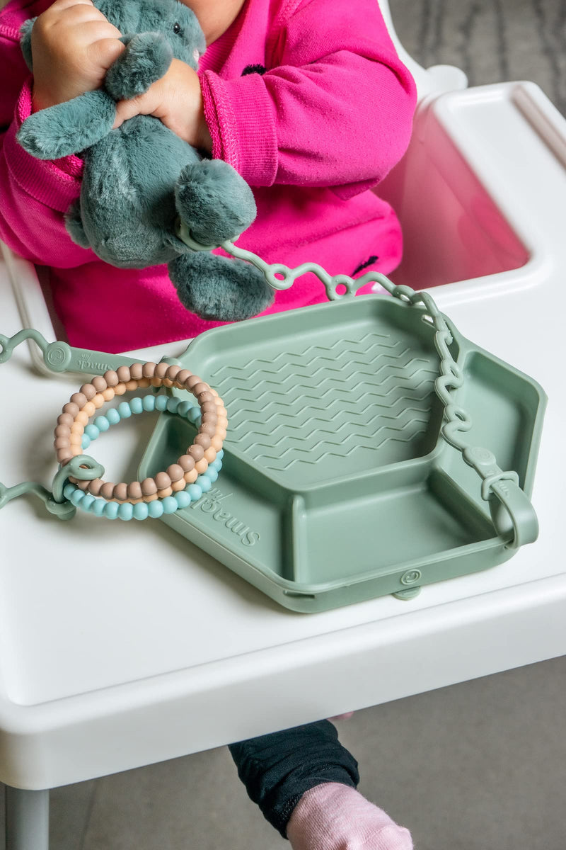 [Australia] - The Original All-in-one Suction Plates + Safety Toy Straps - Silicone Suction Plates for Toddlers + Baby - First Foods + Self-Feeding. Comes with 2 straps (Cambridge Blue) Cambridge Blue 