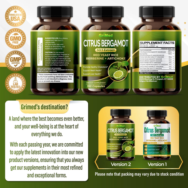 [Australia] - Citrus Bergamot 50:1 Extract 20,400mg with Red Yeast Rice, Garlic, Artichoke for Healthy Cholesterol, Heart Health - Made in The USA (150 Count (Pack of 1)) 150 Count (Pack of 1) 