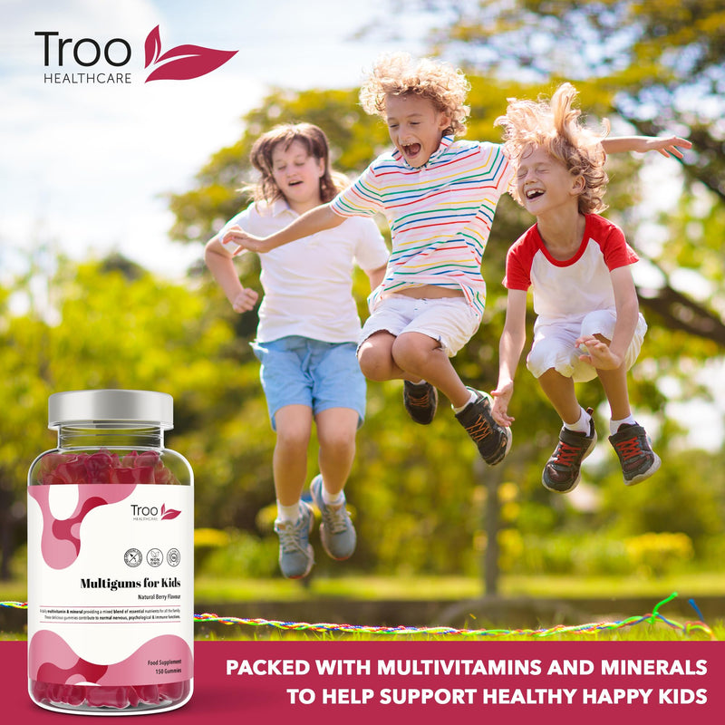 Troo Health Care Multigums for Kids - 150 Natural Berry Chewable Gummies | Multivitamin & Mineral Gummies - Vegan, Non-GMO Includes Vitamins A, B3, B5, B6, B12, C, D2, E, Biotin, Folic Acid & Zinc 1 count (Pack of 1)