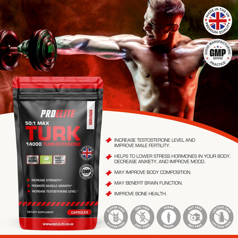 Turkesterone 14000mg 120 Capsules – 50:1 Extract | High Strength Vegan Supplement | Supports Strength, Muscle Performance & Recovery | Made in The UK by PROELITE 120 count (Pack of 1)