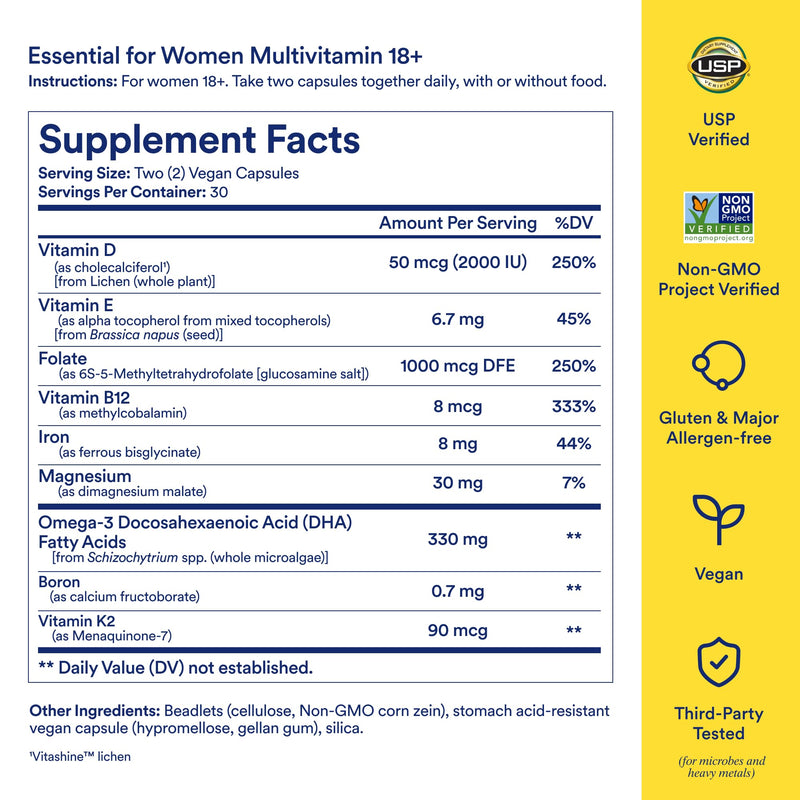 Ritual Women's 18+ Multivitamin - USP Verified - 60 Capsules - 30 Servings | Clinical-Backed - Key Essential Vitamins and Minerals - Support Energy, Heart, Bone, Brain Health* - Vegan - Mint 60 Count (Pack of 1)