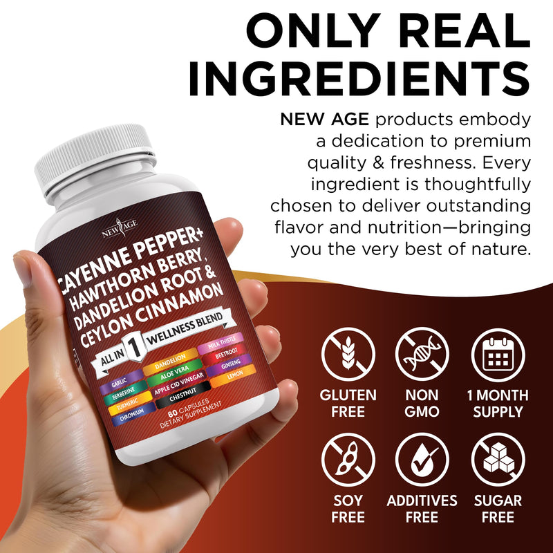 [Australia] - Cayenne Pepper Capsules Supplement with Hawthorn Berry, Dandelion Root, Ceylon Cinnamon, Garlic, Ginger, ACV, Milk Thistle, Beet Root, Aloe Vera - 120 Count 60 Count (Pack of 2) 