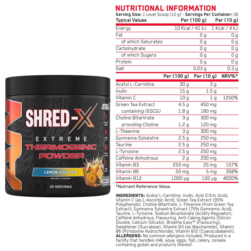 Applied Nutrition Shred X Fat Burner - ABE All Black Everything Fat Burner, Thermo Weight Management (300g - 30 Servings) (Lemon Ice Tea) Lemon Ice Tea 30 Servings (New Pack of 1)