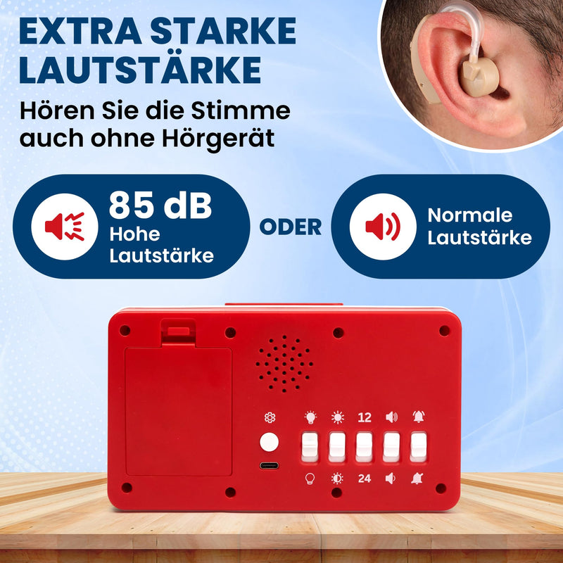 [Australia] - Top Life Talking Alarm Clock - Loud Volume - for Seniors, Visually Impaired, Blind, Alzheimer's Patients - Clock in 12 or 24 Hour Format - with Large Numbers, German Voice 