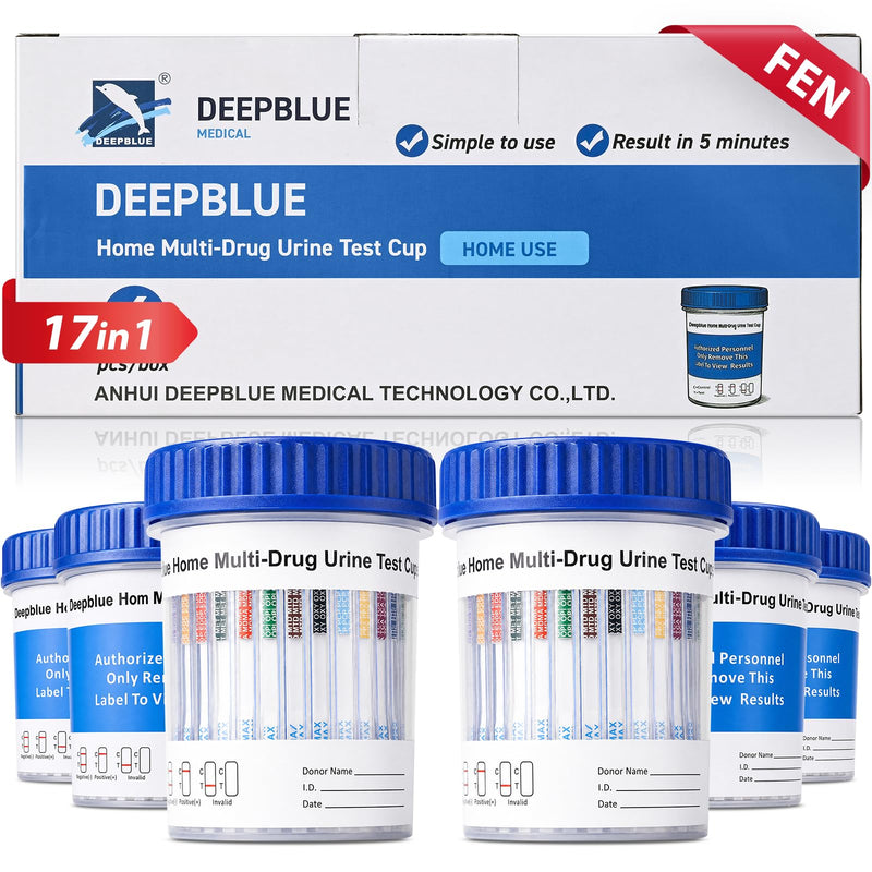 DEEPBLUE Multi-Drug Urine Test Cup Kit, 17 Panel, OTC Home Use, 5 Minute Results(6pcs) | At Home Drug Test Kit, Tests for THC, OPI, AMP, BAR, BUP, BZO, COC, mAMP, MDMA, MTD, OXY, PCP, EDDP, FYL, 6-MAM, PPX, TCA 6pcs