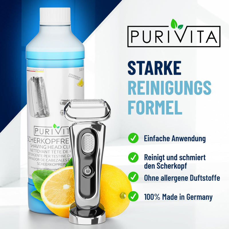 [Australia] - PURIVITA shaving head cleaner refill liquid - compatible with Braun Clean & Renew cleaning cartridges - Braun cleaning cartridges Series 9 - Braun razor cleaning cartridges - 500ml 