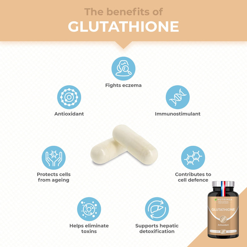 Glutathione Supplement - Reduced Glutathione Formula with NAC and Vitamin C - 90 Vegan Capsules - GMO-Free Formula - Easy to Swallow Capsules - French Expertise - Nutrimea