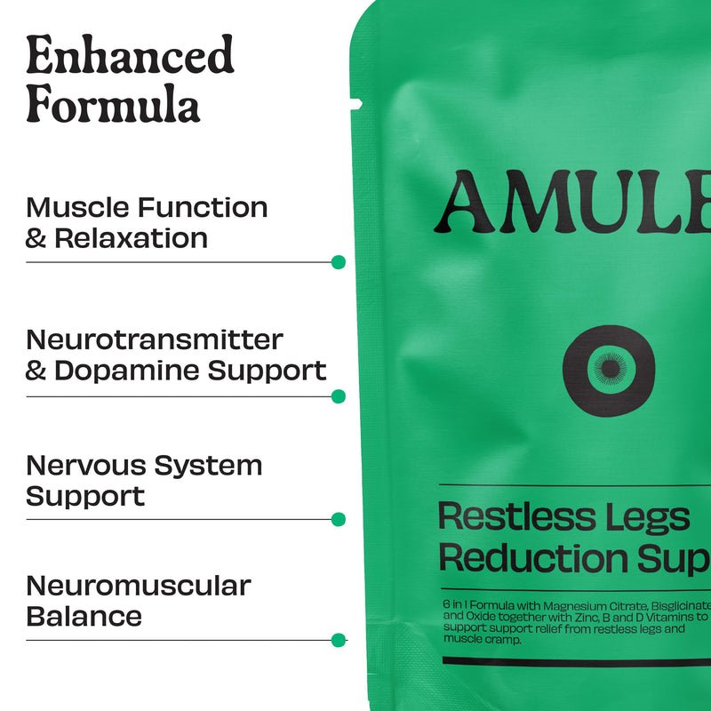 Amulet Restless Legs Relief Supplement – 1400mg Magnesium Complex with Zinc, B12 & B6 – Support for Night Leg Cramps & Restless Leg Syndrome – 90 Vegan Capsules