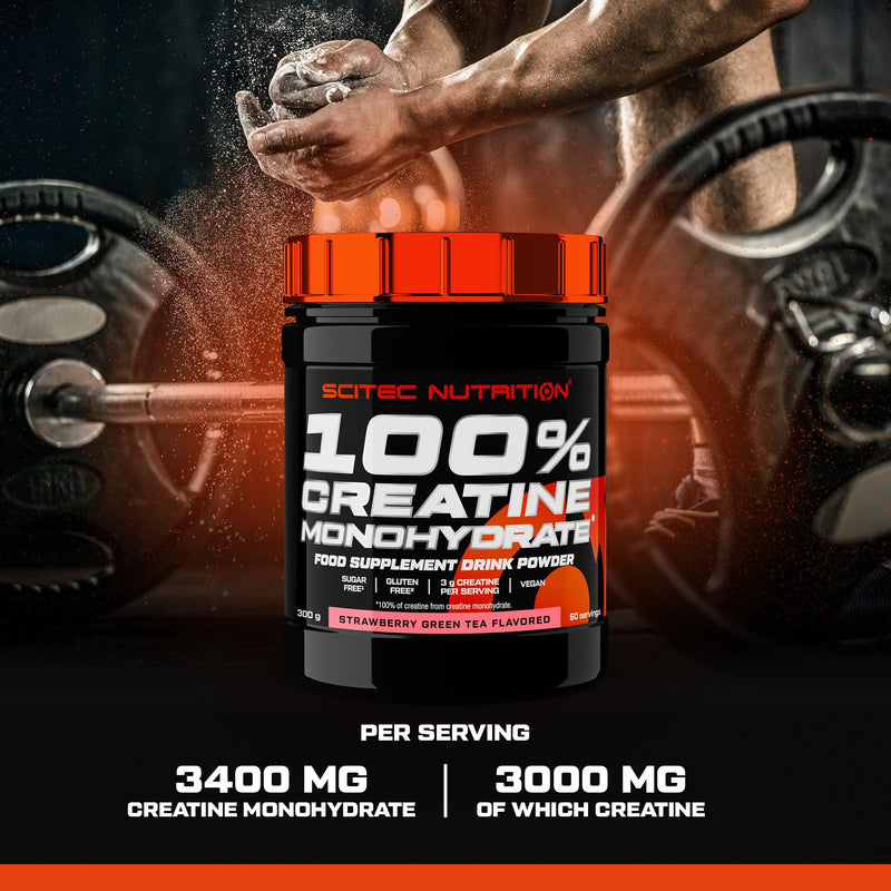 Scitec Nutrition 100% Creatine Monohydrate – Vegan – 3g per Serving – Performance Boost for High-Intensity Workouts – 300 g, Strawberry-Green Tea 300g