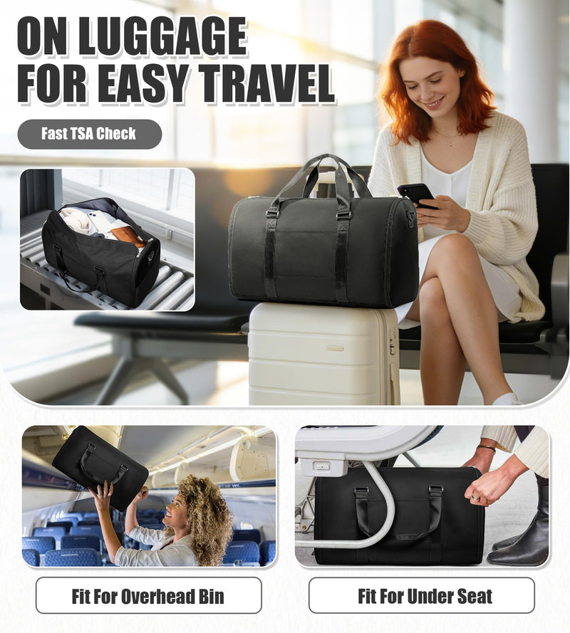 Garment Bag for Travel Duffle Carry on Spirit Airlines Personal Item Travel Bags Large Sports Tote Gym Waterproof Weekender Luggage Weekend Bags Airplanes Eessentials Women Men Black