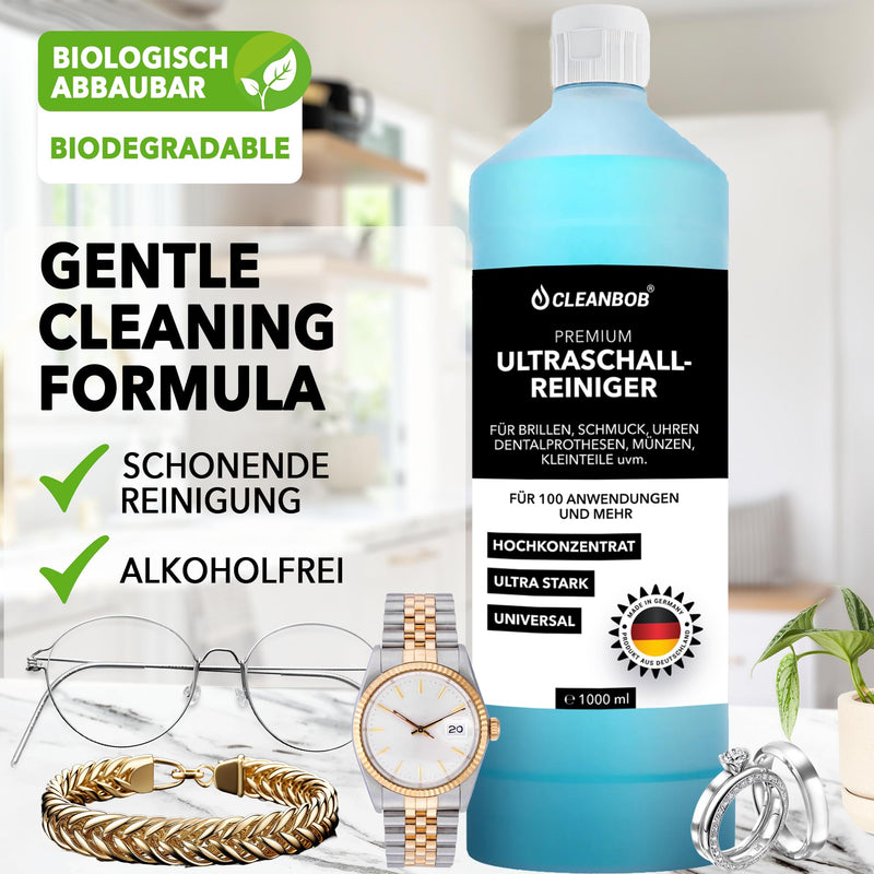 [Australia] - Premium ultrasonic cleaner concentrate 1L I cleaning glasses, jewelry, watches, dentures I ultrasonic bath suitable for all ultrasonic devices I silver jewelry cleaner 
