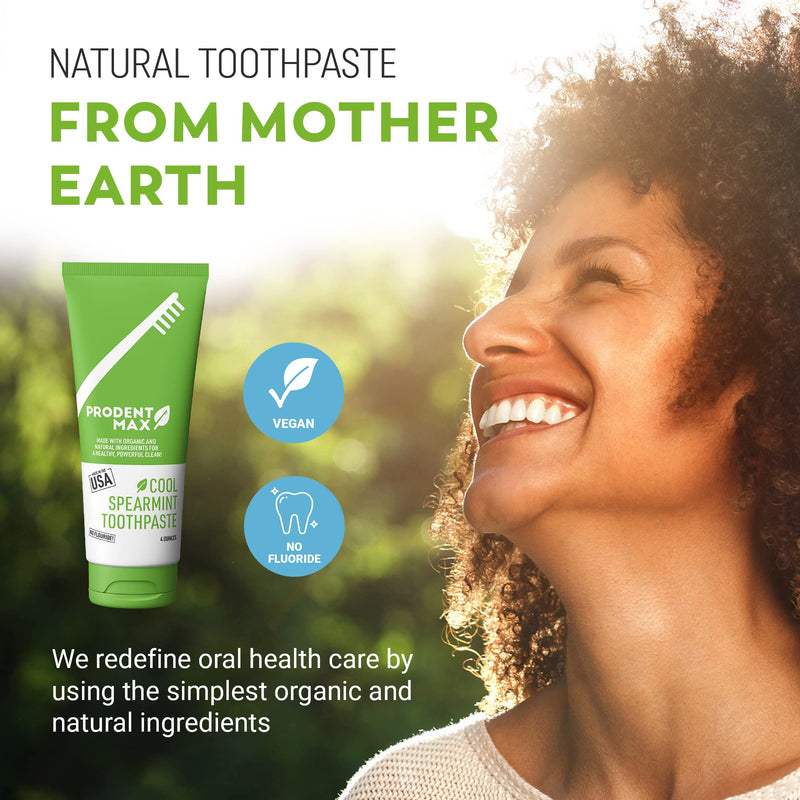 Cool Spearmint Natural Toothpaste, Whitening Toothpaste for Oral and Gum Health, for Adults and Kids Toothpaste with No Fluoride, Cleans Teeth and Freshens Breath, 4 oz