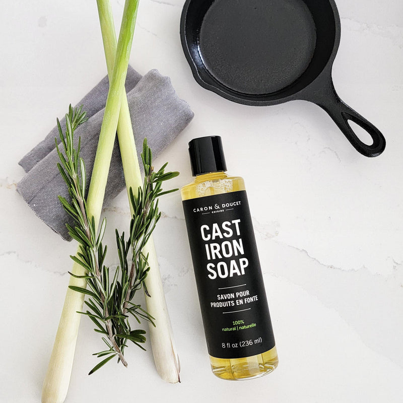 [Australia] - CARON & DOUCET - 100% Plant-Based Cast Iron Cleaning Set: Seasoning Oil & Soap for Washing, Restoring & Seasoning Skillets, Pans & Grills! 8 Fl Oz (Pack of 2) 