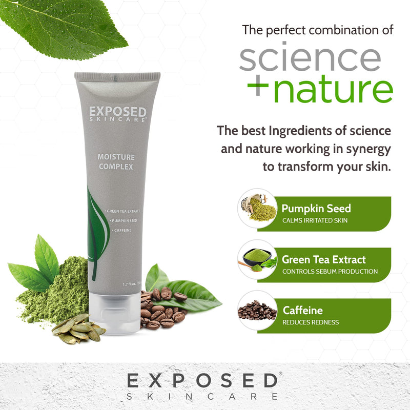 Exposed Skin Care Moisture Complex Oil-Free Daily Face Moisturizer | Non-Comedogenic, Lightweight Hydrating Gel, Green Tea Extract, Pumpkin Seed, Caffeine, For Oily and Acne-Prone Skin