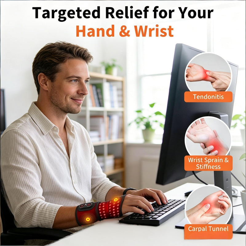 Cordless Wrist Heating Pad for Carpal Tunnel & Arthritis, Heated Wrist Brace with Vibration Massage Pain Relief, Adjustable Heated Wrist Wrap for Typing Office Home Women Men Black Orange
