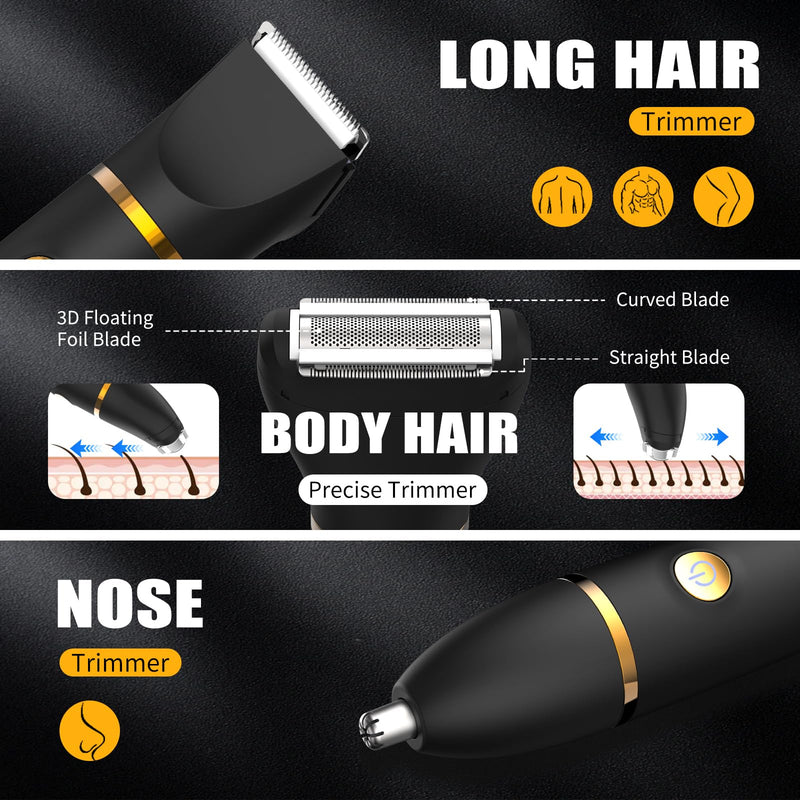 Manscape Body Trimmer for Men, 3 in 1 Men's Grooming Kit with Pubic/Nose Hair Trimmer & Ball Shaver for Nose/Balls/Groin/Legs/Chest Hair Removal, LED Display, IPX6 Waterproof, Gifts for Him Dad Black