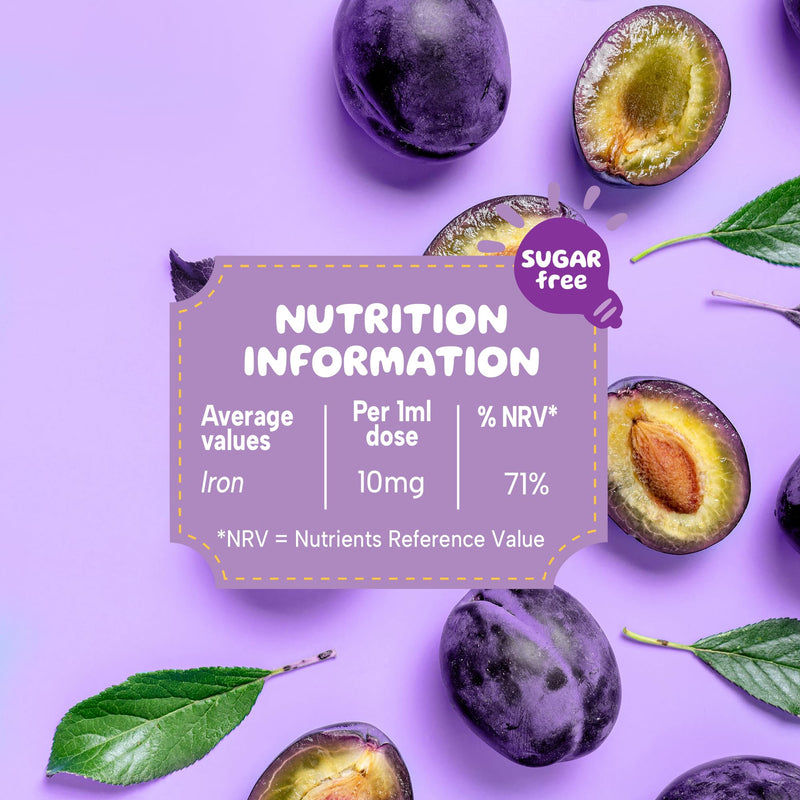 MinaKIDS Ironbaby Drops – Tasty Plum Flavoured Everyday Iron Supplement for Babies and Children, Minimal Iron Aftertaste, Supports Immune Health, Sugar-Free, Vegan, 60ml