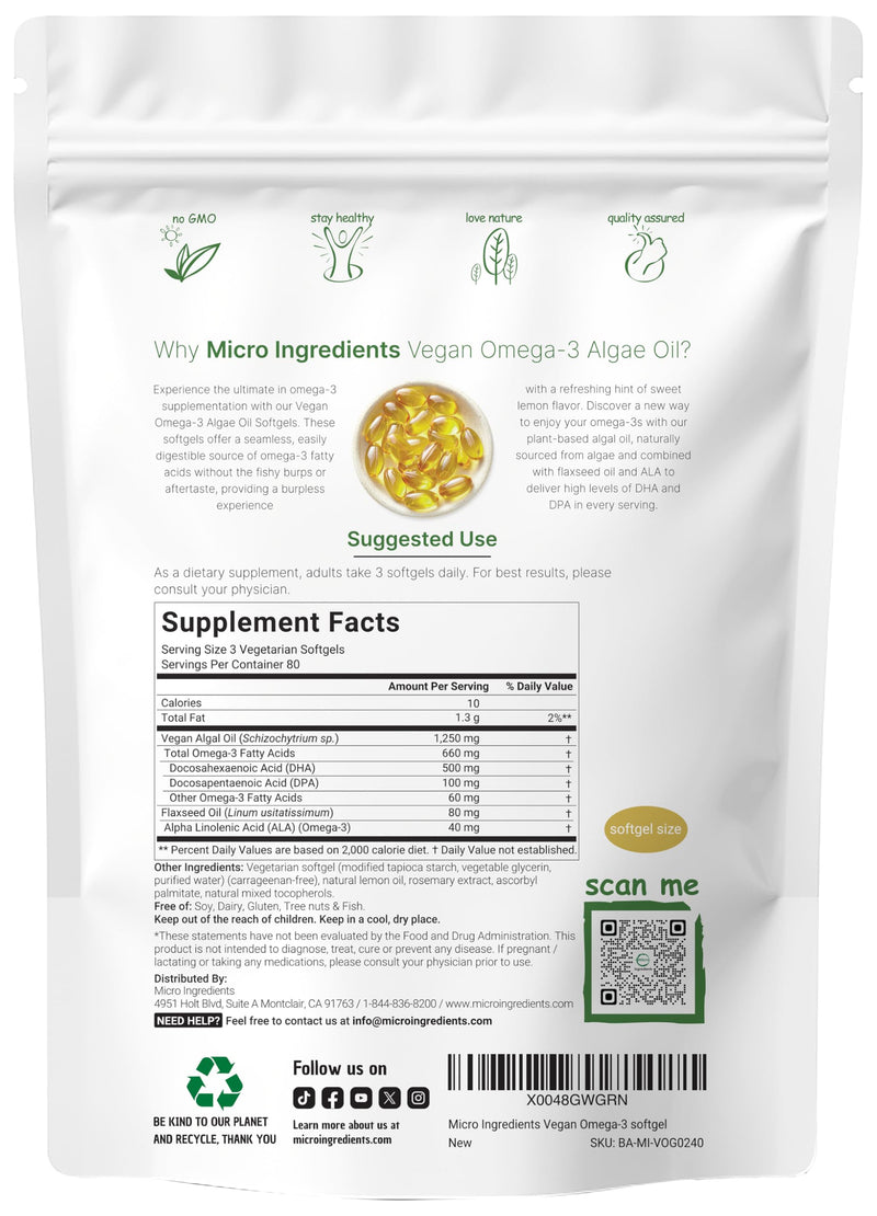 Micro Ingredients Vitamin D3 10,000iu + K2 200mcg Coconut Oil Softgels & Vegan Omega 3 Algae Oil Supplement Bundle 2 Pack | Essential Sunshine Vitamins | Omega-3 Full Spectrum Alternative to Fish Oil