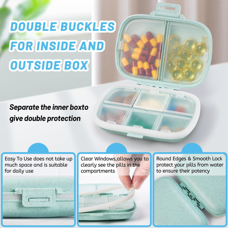 4 Pack Pill Organizer - Travel Pill Box with Label, Daily Pill Case | 8 Compartment Medicine Case for Pocket Purse Waterproof Portable Pill Supplement Case, Travel Pill Container to Hold Vitamin 4 Pcs 8-Compartment Purple Green Orange Beige