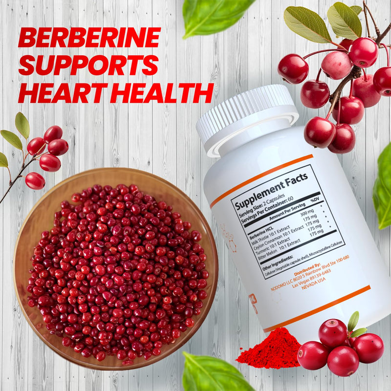 Berberine Supplement with Ceylon Cinnamon, Milk Thistle, Turmeric, Bitter Melon Complex, Immune Supports, 120 Capsules, 1000 mg, Vegan, Non-GMO