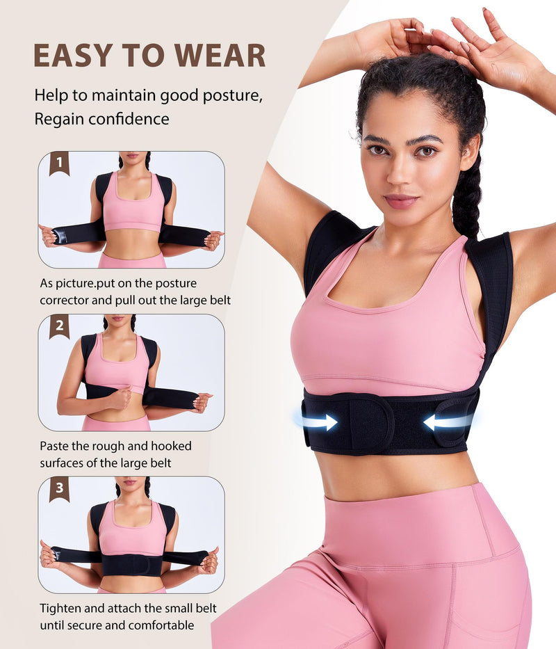 URSEXYLY Posture Corrector for Women Adjustable Upper Back Brace Posture Support Back Straightener Pain Relief(M/L,Black) M/L Black