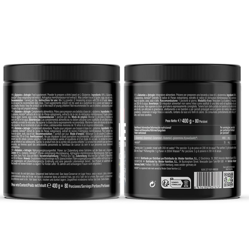 [Australia] - Weider Premium L-Glutamine (400g) Neutral in taste, 99% Kyowa Quality L-Glutamine + AstraGin for better absorption, supports muscle protection, muscle building, immunity, pre/post workout, stimulant-free 