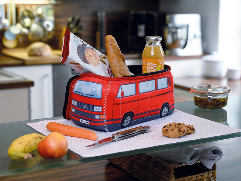 BRISA VW Collection - T3 Bus Camper Toiletry Bag Cosmetic Case | Volkswagen Toiletry Bag Cosmetic Case, Water-Repellent, Hanging Hook, 4 Mesh Pockets for Travel, Bathroom, Neoprene, Large Red Groß (30 x 14 x 12 cm)