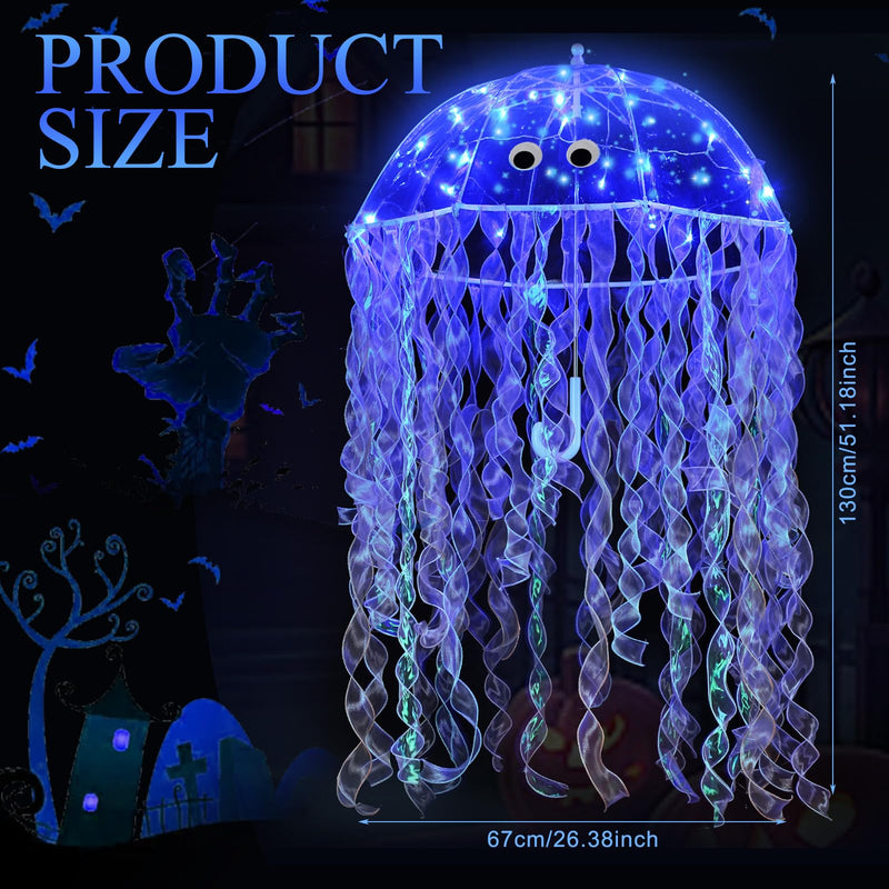 Halloween DIY Jellyfish Costume Set Including Clear Bubble Umbrella Ribbons LED String Lights Eyes and Glue for Halloween Costume Sea Creature Cosplay