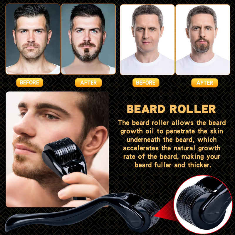 [Australia] - Beard set, beard care set for men, beard growth set with beard roller, pack of 2 beard growth oil, beard shampoo, beard conditioner, beard brush, beard balm, beard comb, scissors, gifts for him menthol 