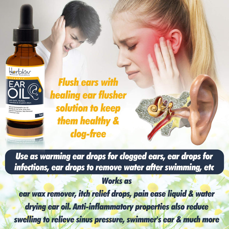 [Australia] - Organic Ear Oil for Ear Infections - Natural Eardrops for Infection Prevention, Swimmer's Ear & Wax Removal - Kids, Adults, Baby, Dog Earache Remedy - with Mullein, Garlic, Calendula, Made in USA 