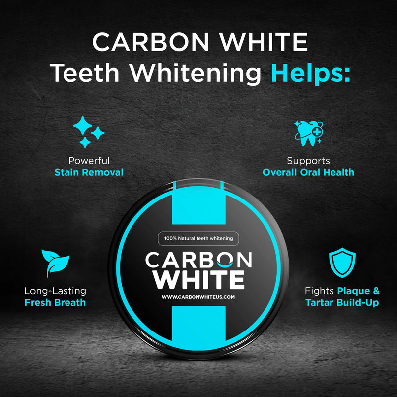 [Australia] - CARBON WHITE Teeth Whitening Powder - Natural Activated Coconut Charcoal Tooth Powder for Removing Stains & Discoloration - Helps Fight Tartar & Plaque, Freshens Breath - Tasteless, Odorless - 30g 