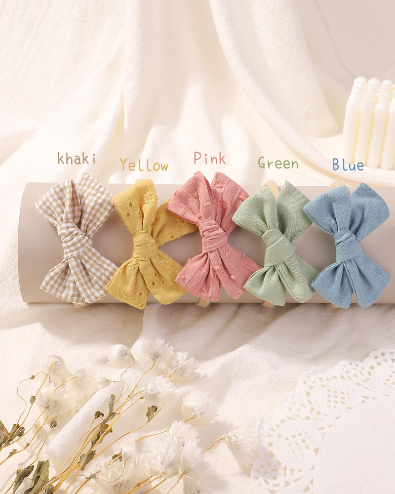 doboi 10PCS Baby Girls Headbands Hair Bows Nylon Cotton Linen Hairbands Handmade Hair Accessories for Newborn Infant Toddlers Little Girl and Kids 3.5Inches Spring Color