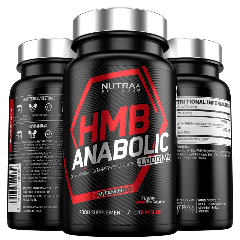 HMB Anabolic Muscle Growth Supplement – 1,000mg HMB with Vitamin D – 120 Vegan Capsules, 2 Month Supply – Supports Strength, Repair & Recovery