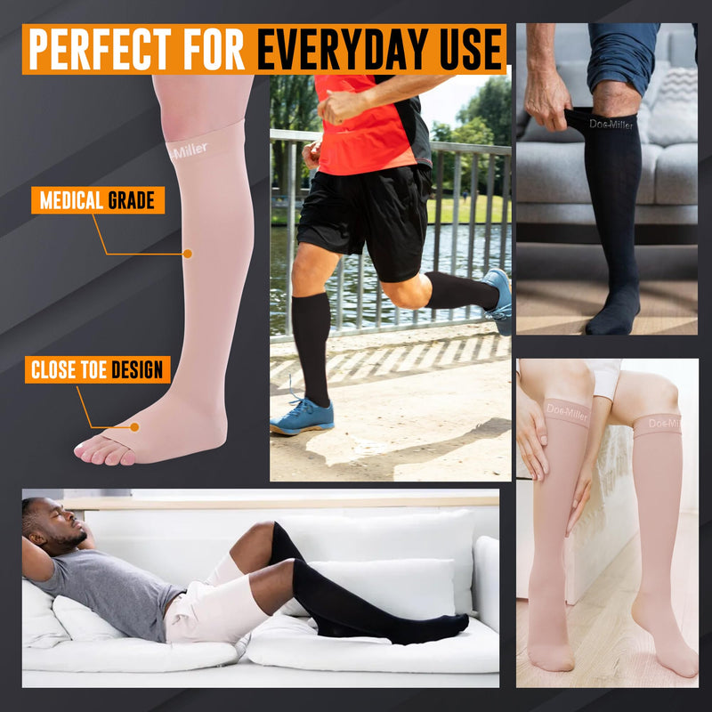 Doc Miller - Compression Socks for Women & Men - 8-15 mmHg Knee High, Medical Grade Support - Sports, Travel, Nurse, 1 Pair XX-Large Beige