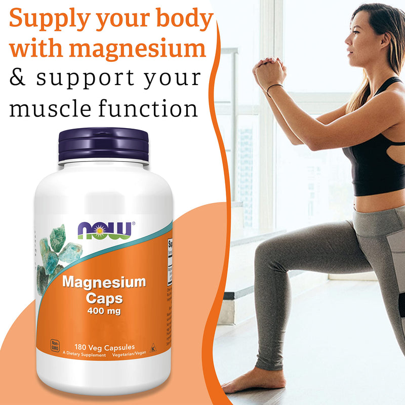 Now Foods, Magnesium Caps, 400mg, 180 Vegan Capsules, Minerals, Gluten Free, SOYA Free, Vegetarian