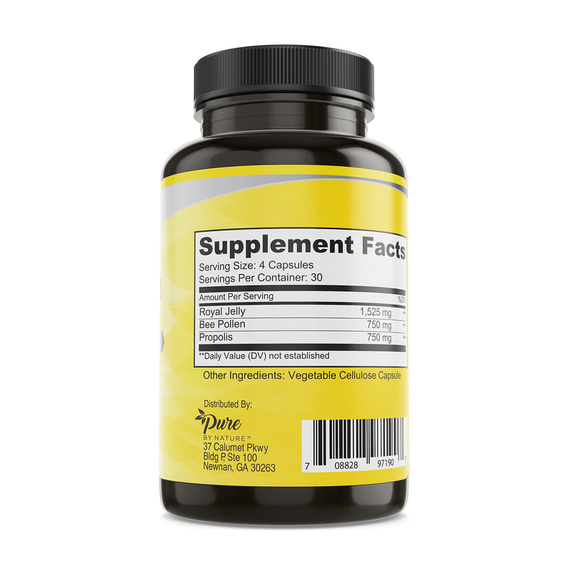 [Australia] - Pure By Nature Bee Pollen Supplement with Propolis & Royal Jelly for Immune Support, Antioxidant Properties, 120 Non-GMO Vegetarian Capsules 