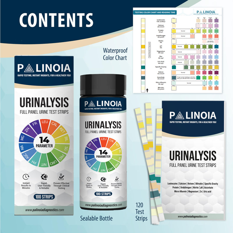 14-in-1 Urine Test Strips Full Panel, 100 Count, Urinalysis Testing for General Health, Kidney, Liver and UTI Screening