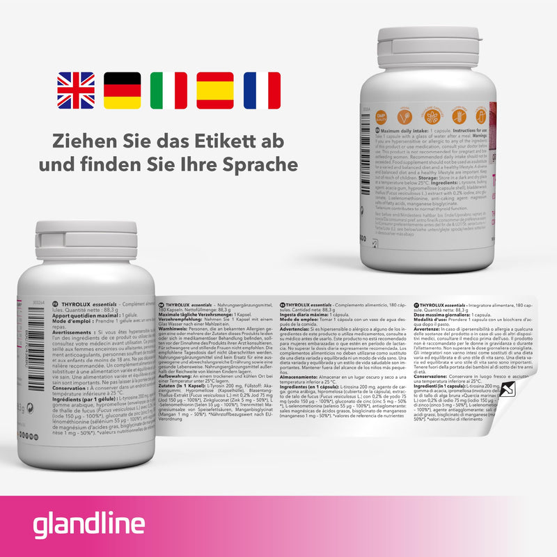 [Australia] - Iodine tablets - Thyroid - Iodine 150µg - Zinc, Selenium, L Tyrosine, Manganese - Plant origin - 180 capsules High dosage for 180 days - Thyrolux Sensilab 