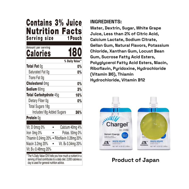 [Australia] - White Grape, Caffeine-Free Instant Energy Gel for Running, Biking, Workout, Hiking and Endurance | Carbs Vitamins | Gluten Free - Pack of 6 Pouches - 6.35oz Each White Grape 6-Pack 
