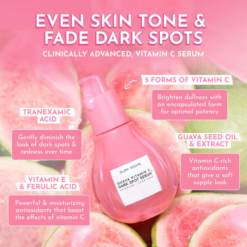 Glow Recipe Guava Vitamin C Serum for Sensitive Skin - Moisturizing, Brightening & Vegan Korean Skin Care Face Serum for Dark Spots, Even Tone & Redness - Tranexamic, Ferulic Acid & Vitamin E (30ml) 1 Fl Oz (Pack of 1)