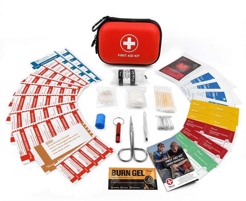 [Australia] - Mini First Aid Kit, 100 Pieces Water-Resistant Hard Shell Small Case - Perfect for Travel, Outdoor, Home, Office, Camping, Hiking, Car (Red) Red 