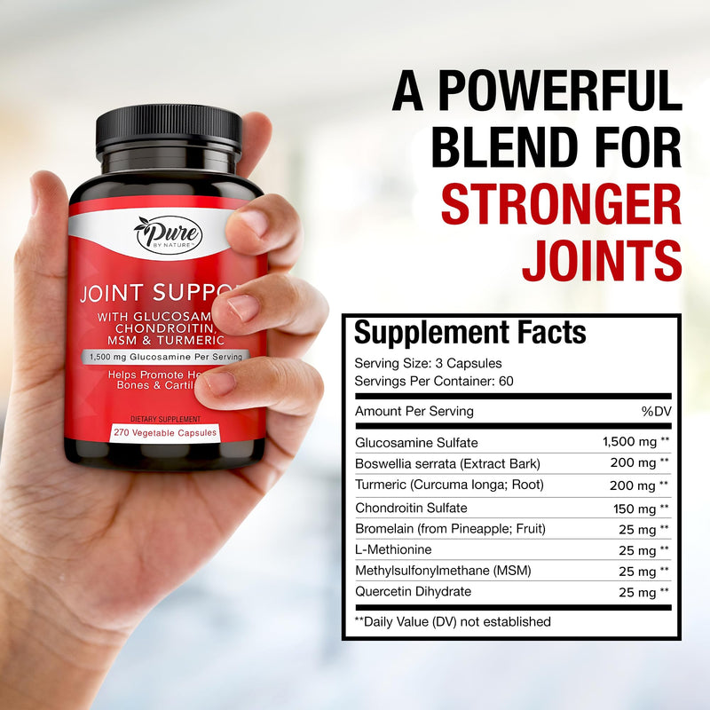 [Australia] - Pure By Nature Joint Support, Glucosamine with Chondroitin Turmeric MSM Boswellia Supplement, 270 Capsules 270 Count (Pack of 1) 