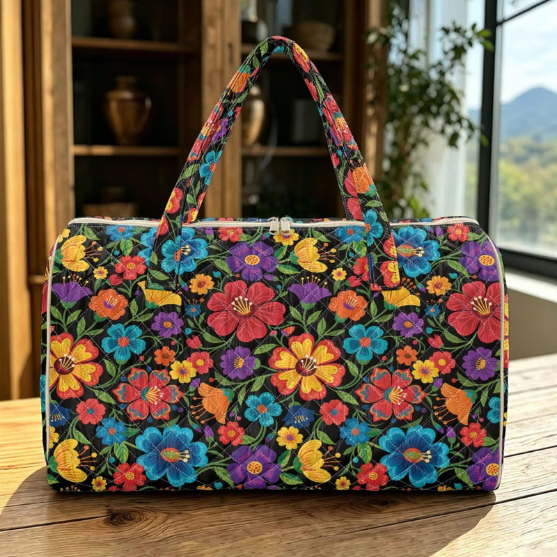 BIGCARJOB Hippie Floral Duffle Bag for Women Weekender Travel Bag Quilted Toiletries Bags Overnight Bags Packable Duffle Bags for Travel Camping Hiking