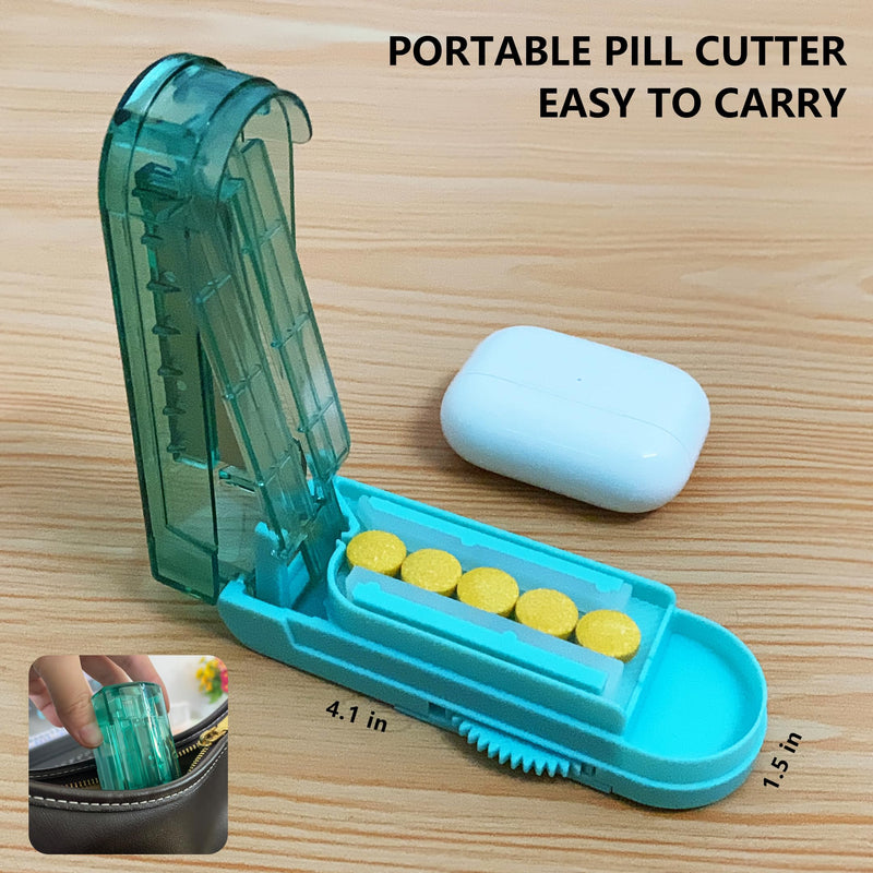 [Australia] - Johnbee Pill Cutter Splitter for Small and Tiny Pills, Larger Pills. Adjustable Pill Splitter Accurately Cuts Multiple Pills at Once. Sharp Blade with Safety Guard. Non-slip Silicone Edge (Lake Blue) Lake Blue 
