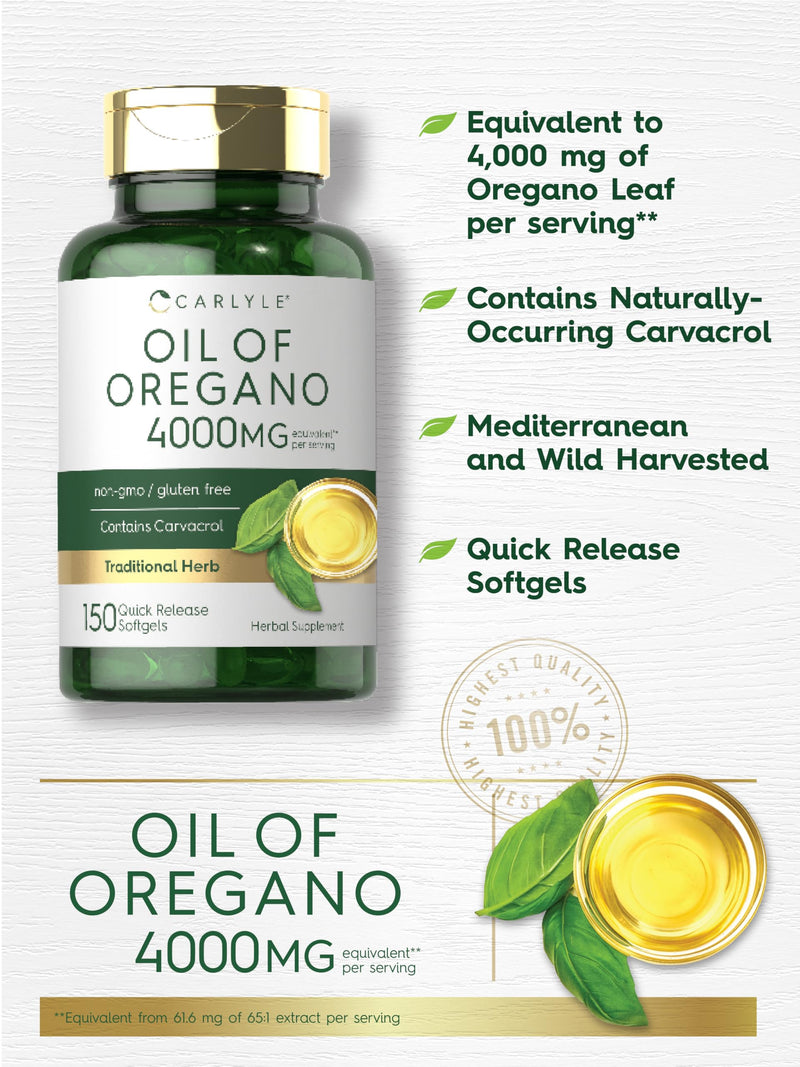 [Australia] - Carlyle Oregano Oil 4000mg Supplement | 150 Softgel Capsules | Contains Carvacrol | Non-GMO & Gluten Free Formula 150 Count (Pack of 1) 